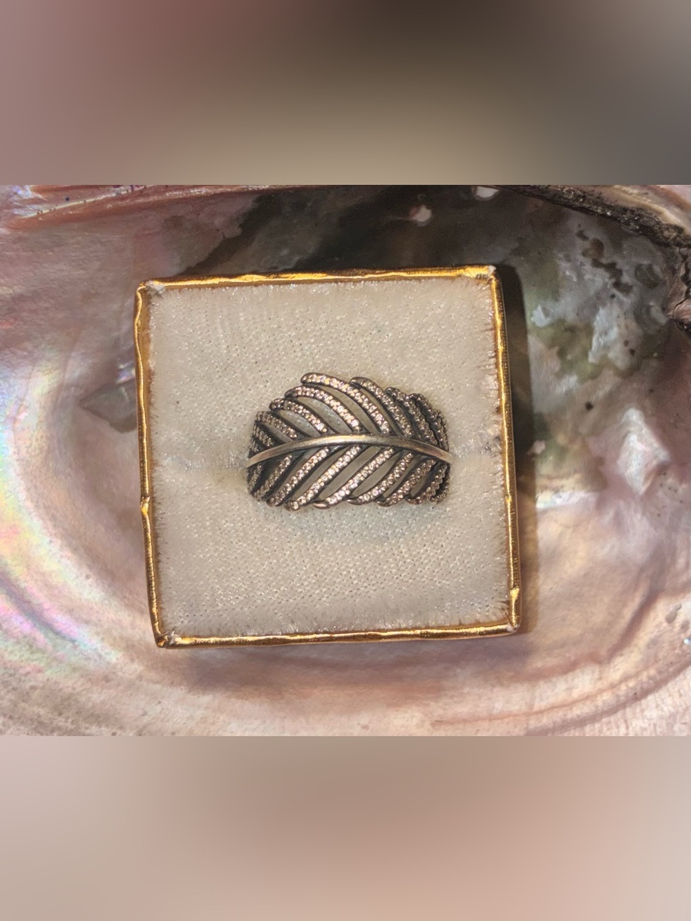 Pandora’s Lovely Leaf Motif Pavé Band Ring in Sterling Silver